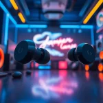 Experience the PRO60 Gaming Earbuds, showcasing sleek design and advanced technology in a vibrant gaming setup.