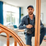Captivating view of a plumbing expert showcasing whole house repiping services St Petersburg FL from a cozy living room.
