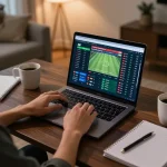 Online sports betting experience at ee88go with live odds displayed on the laptop during a cozy evening.