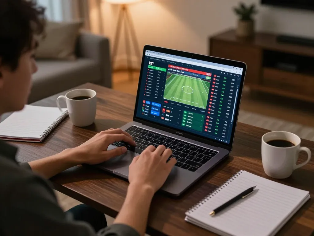 Online sports betting experience at ee88go with live odds displayed on the laptop during a cozy evening.