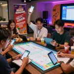 Adegan perayaan hasil Keluaran HK dengan pemain antusias yang menganalisis hasil Togel Hongkong, menunjukkan semangat dan komunitas.