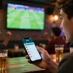 Xoilac user engaging with live sports betting on mobile app while watching a soccer game.