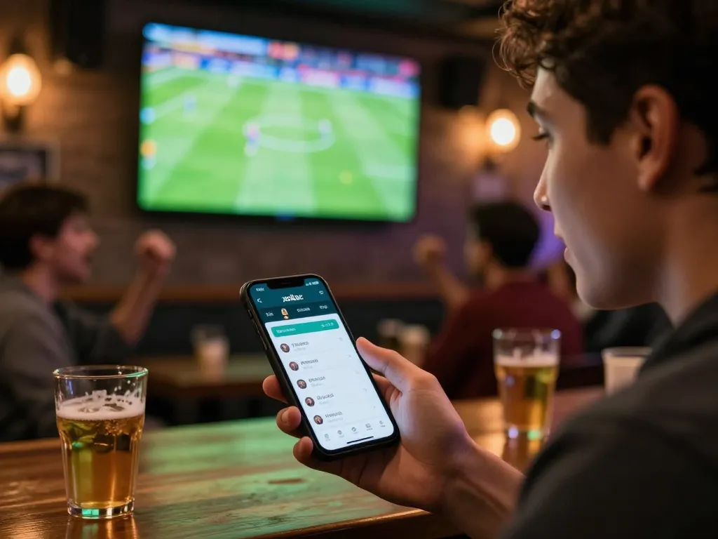 Xoilac user engaging with live sports betting on mobile app while watching a soccer game.