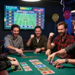 SBOBET celebration at a gaming table with joyous players during a special event.