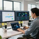 Lead developer showcasing zapier-based automation workflows in a modern tech workspace.