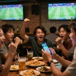 Momen menarik dari taruhan judi bola di bar olahraga yang ramai dengan teman-teman bersorak