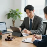 Company lawyer Richmond Hill Ontario consulting on business matters in a professional office setting.
