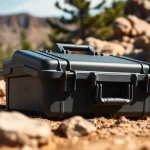 Explore the durability of a Pelican gun case for sale in a scenic outdoor setting.