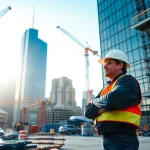 New York City General Contractor overseeing a construction project with active workers.