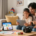 Engaged family exploring Shopware Shops for unique baby albums and gift ideas.