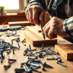 A craftsman skillfully using an alan key to assemble furniture in a workshop.