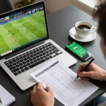 Engaging in truc tiep bong da hom nay with strategic betting setup and live match on screen.