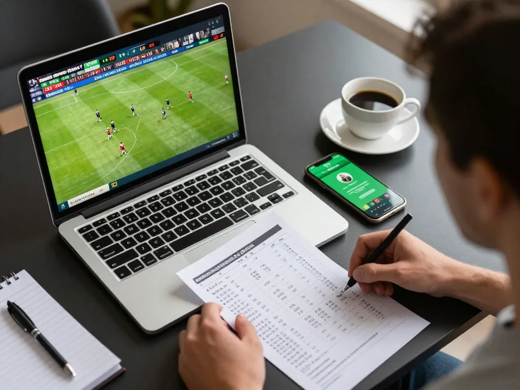 Engaging in truc tiep bong da hom nay with strategic betting setup and live match on screen.
