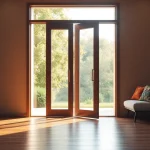 Explore a stylish single leaf double swing door in a bright, modern setting with inviting features.