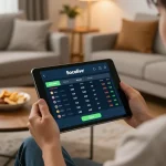 Socolive user engaging in mobile sports betting while enjoying a cozy home environment.