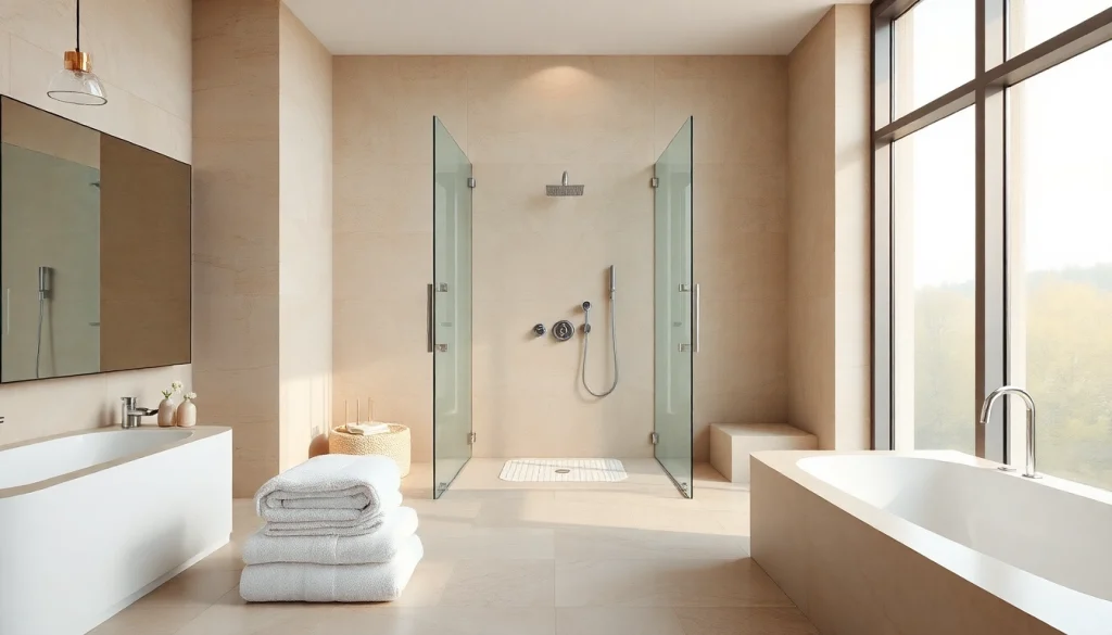 Experience the elegance of showers au in a luxurious bathroom setting with natural light.