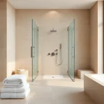 Experience the elegance of showers au in a luxurious bathroom setting with natural light.
