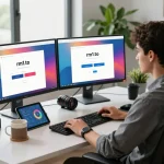 Professional user logging into the rm1.to platform on dual monitors, showcasing a modern tech workspace.