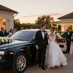 Stylish Nottingham Limo Hire for wedding couples arriving at venue in luxury limousine.
