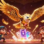 LLWIN players engaging dynamically in a vibrant, casino-themed atmosphere with detailed elements.