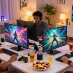 Friends enjoying exciting adult games online in a vibrant gaming atmosphere