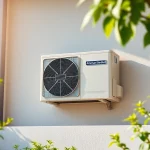 Showcasing an american standard air conditioner unit efficiently cooling a stylish home garden.