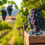Experience the beauty of Clarksburg wines with ripe grapes in a picturesque vineyard setting.