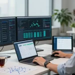 Efficient IT specialist managing vds kirala setups in modern office.
