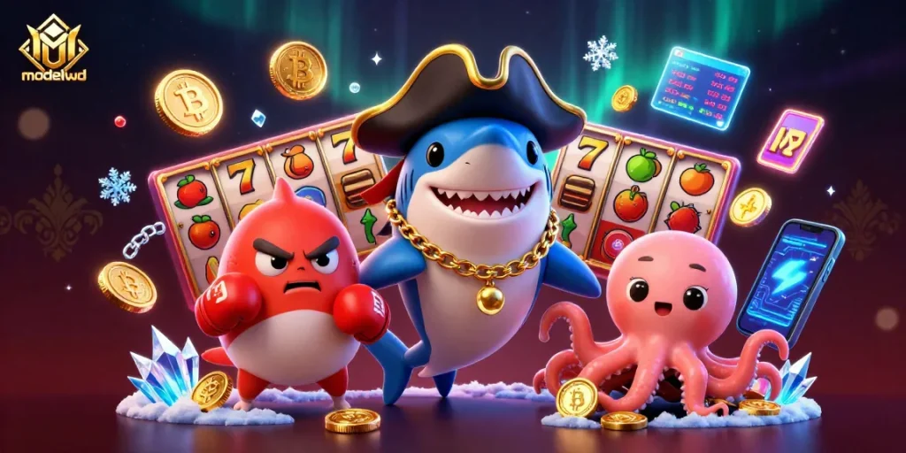 Experience vibrant slots action with modalwd's fun characters and casino elements in a dynamic digital scene.