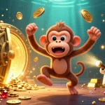 Experience thrilling gameplay at bj88, featuring a monkey juggling gold items in a haunted casino.