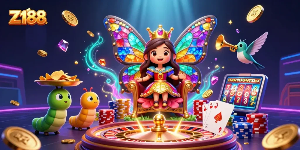 Play exciting casino games with Z 188, featuring vibrant characters and dynamic gambling elements.