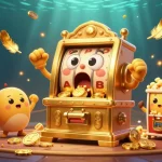 QS88 depicts a golden slot machine hitting the jackpot amidst cheering companions and dynamic gambling elements.