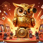 Engage with the thrilling world of RED88 casino through a vibrant 3D illustration featuring an owl and charming mice amidst action-packed gambling elements.
