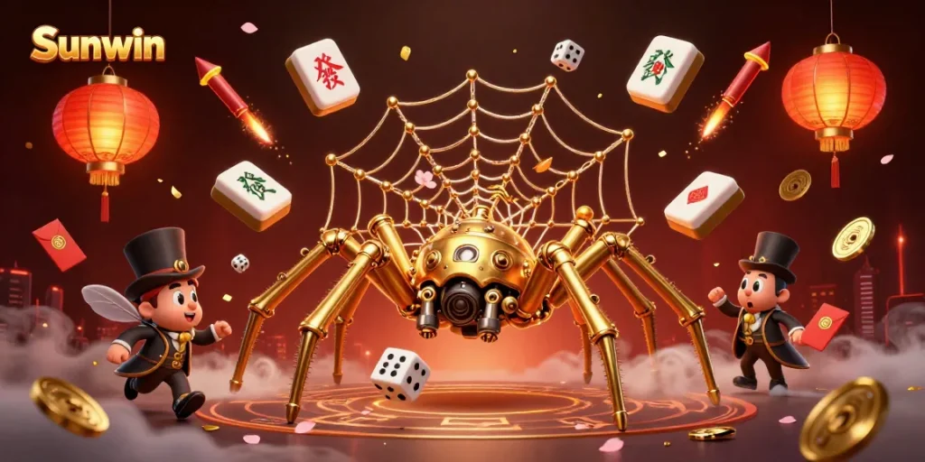 Experience Sunwin's vibrant gaming world with a whimsical steampunk illustration featuring golden elements.