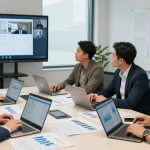 Collaboration on international project finance lending in a modern office meeting