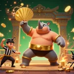 Socolive delivers thrilling betting excitement as a cartoon beetle champion stomps golden coins in an energetic arena.