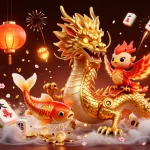 Engage with jorkpoplil's vibrant casino world featuring a dragon, phoenix, and koi fish.
